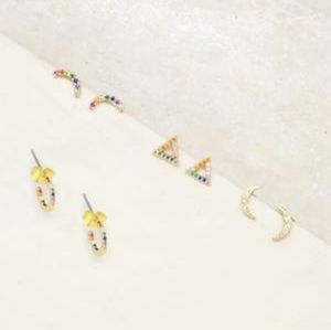 Rainbow Crystal & 18k Gold Plated Set of 4 Stud Ea